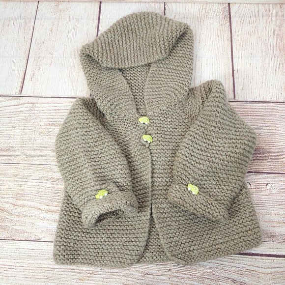 Baby Hooded Cardigan Sweater Handmade Wool Knitted Crochet Car Buttons Warm Top - Picture 1 of 8